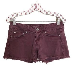 American Eagle | Burgandy Frayed Shorts 4